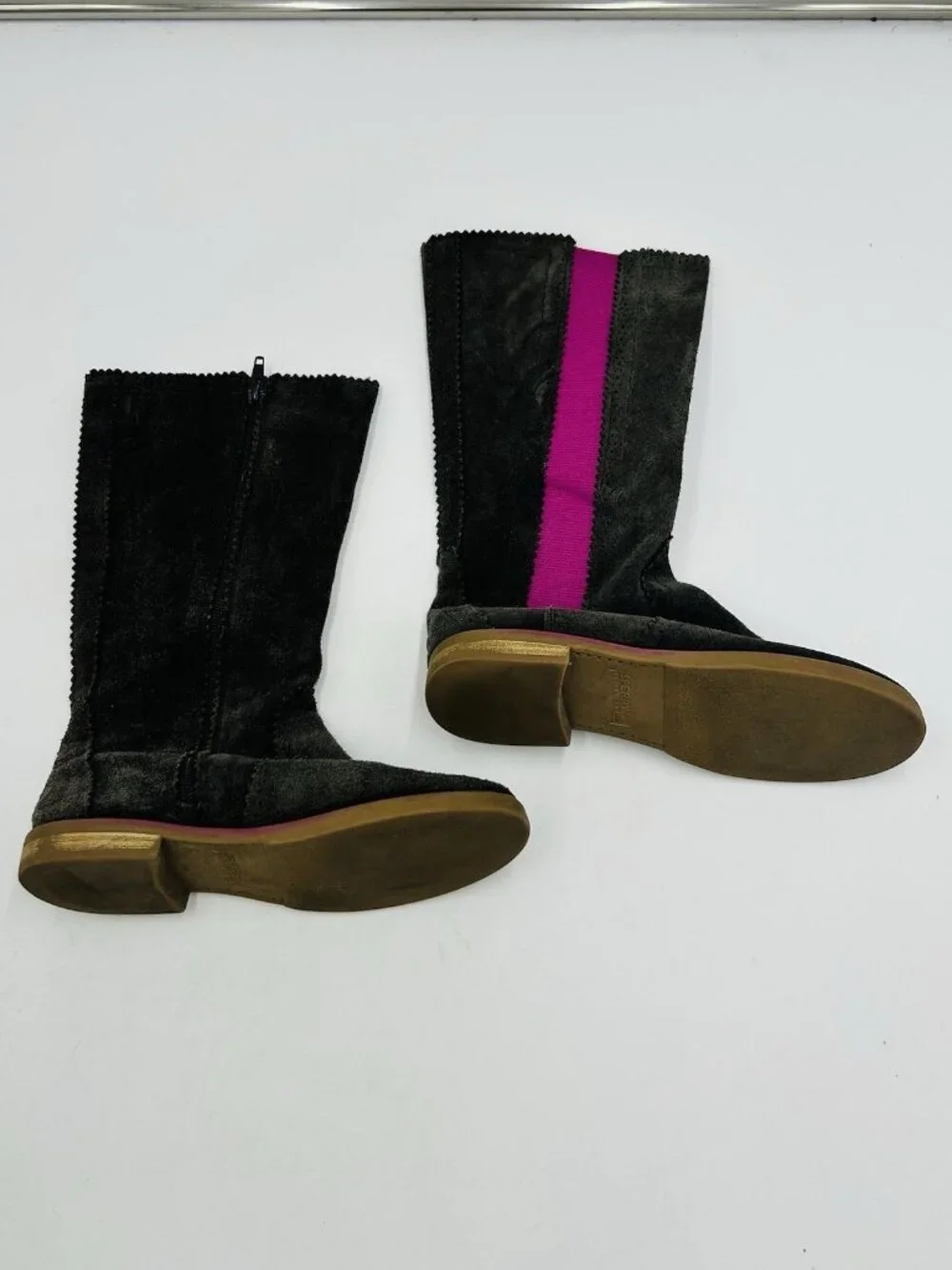 Sperry Girls Suede Pull-On Tall Boots Olive Green Pink Stripe Size 2M Youth